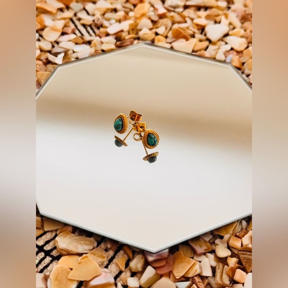Timeless 18k Gold Plated and Turquoise Teardrop Earrings - Picture 4 of 5